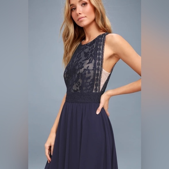 Lulu's Navy Lace Maxi Dress - Picture 5 of 12